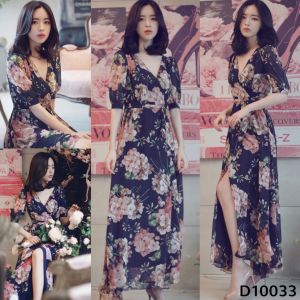 D10033 Event Floral Slit Maxi Dress