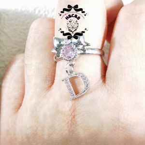 HCB❤"Exciting Pink Bow Knot Ring with Tassel Letter Add charm to personalization!"
