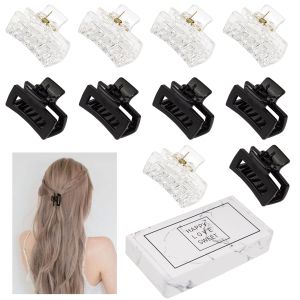 Small Claw Hair Clips for Women Girls 1.5 InchHair Claw Clips 10 Pcs Tiny Hair Jaw Clips Matte Rectangle Nonslip Clip for Thin/Medium Thick Hair with Gift (Black+clear color series)