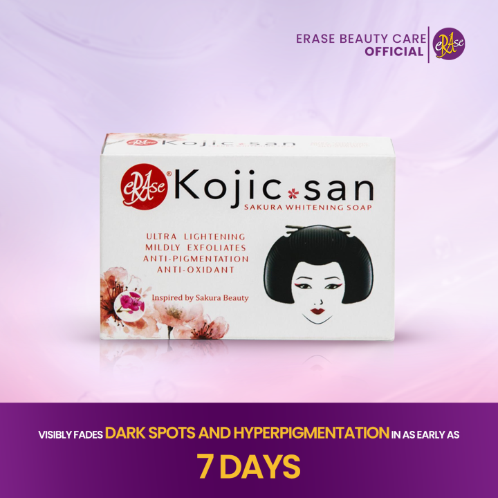 Erase Kojic San Sakura Soap 135g | Intense Whitening, Acne Control & Fades  Dark Spots | with Kojic Acid & Sakura Extract | VISIBLY SMOOTHER, BRIGHTER  SKIN in 3 DAYS