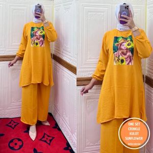 ONE SET CRINKLE KULOT SUNFLOWER/ATASAN MUSLIMAH TERBARU/BUSANA MUSLIMAH TERBARU