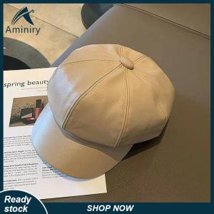 Aminiry[Love sports] Phụ Nữ Thời Trang Beret Rắn Beret Cap PU Da Beret Pháp Nghệ Sĩ Ấm Beanie Hat Nữ Phụ Nữ Hat Cô Gái Mũ