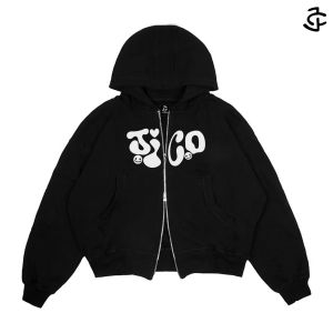 FIKENY - HOODIE BOXY DOUBLE ZIPPER PRIA WANITA SABLON LOVE WARNA HITAM BAHAN TEBAL