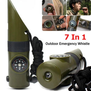 Survival Whistle 7 in 1 Multifunctional Whistle with Compass Magnifier Referee Whistle Outdoor Camping Hiking Tools