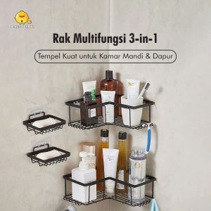 Icarer Family - Rak Sudut Kamar Mandi 3 in 1 Tempel Dinding Keramik Rak Dapur Besi