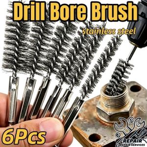 6PCS Stainless Steel Drill Bore Cleaning Brush Twisted Wire Hex Handle Metal Washing Polishing Tools