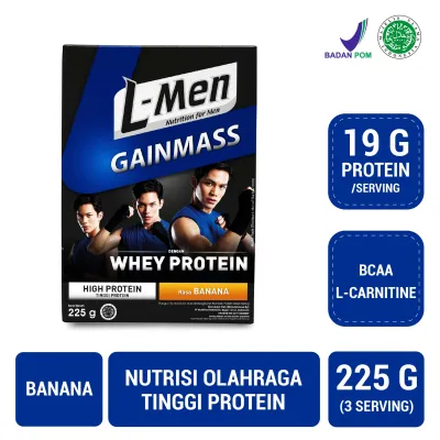 L-Men Gain Mass Banana 225g - 22g Whey Protein - 3-4 Serving - Dilengkapi BCAA & L-Carnitine