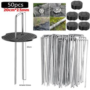 หมุดยึดผ้าคลุมวัชพืช 50PCS หมุดยึดU+แผ่นยางพลาสติกยึดหมุด ยึดกับสนามหญ้า ยึดกับตาข่ายบังแดด ติดแน่นกับพื้น
