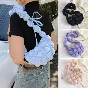 A5TG Đám mây Túi đeo vai chần bông Màu trơn Xếp Li Túi đưa thư Thường ngày Bong Bóng Túi mua sắm Nữ Cô Gái