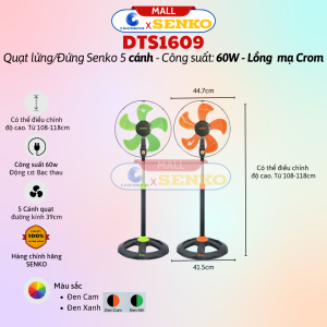 Quạt Đứng Thân Sắt Senko DTS1609 - Lồng Mạ Crom - Công Suất 60w - Hàng Chính Hãng - Bảo Hành 24 Tháng