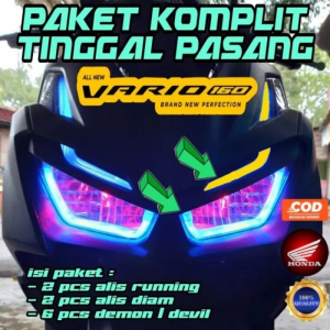 SATU PAKET LAMPU ALIS RUNNING RGB LED HONDA VARIO 125&150 RUNNING RGB BERKUALITAS NO BINTIK HEADLAMP BONUS DEVIL EYE HONDA VARIO 125 150 160