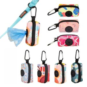 INVADER Colorful Print Dog Poop Bag Dispenser with Buckle Hangable Waste Bag Organizer Portable Zipper Garbage Bags Dispenser Pet Supplies