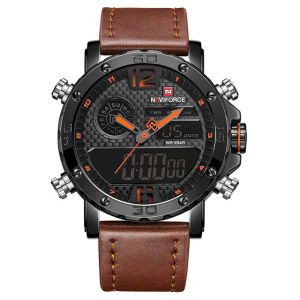 NAVIFORCE 9134 Top Brand Leather Mens Wristwatch Big Dial outdoor Sport Quartz Watch for Men Date Male Clock Luminous Chronograph waterproof watches