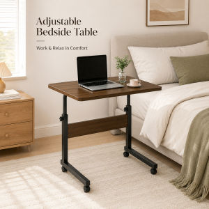 Meja Katil Boleh Laraskan Ketinggian Berroda  Meja Laptop Mudah Alih 60×40cm  Meja Sisi Sofa Multifungsi Untuk Belajar Kerja  Makan di Katil  Meja Adjustable Height 69-90cm dengan Roda Berkunci