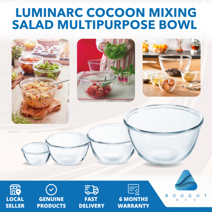 Luminarc Cocoon Mixing Salad Multipurpose Bowl Tempered Glass 6cm 12cm 18cm 24cm Durable Kitchen 8706