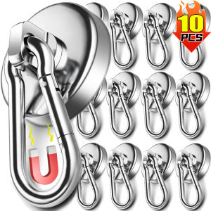 【Super low price】Strong Magnetic Hooks Heavy Duty Neodymium Magnet Hook 360°Rotating Carabiner Hook Refrigerator Magnetic Suction Storage Rack