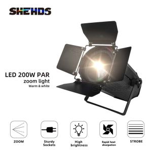SHEHDS Two-tone LED 200W COB Zoom Par Light With Barndoors Warm/ Cool White Lighting Stage Lamp DMX 512 for Professional DJ Equipment Disco Party