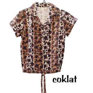 Blus Crop Lengan Pendek Bahan Waffel Bagian Bawah Model Tali Panjang Bisa Diiket