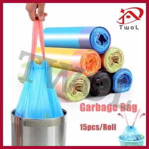 TWOL High-Quality 15pcs Disposable Drawstring Bin Liners Strong Garbage Bag for Kitchen and Household Waste Management Colorful Plastic Bags