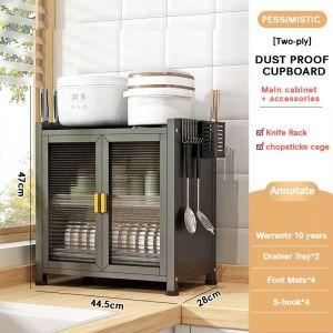 【READY STOCK】Kabinet Kitchen Organizer Storage Rack Microwave Oven Self Kitchen Cabinet Rack With Doors&Wheels/B27