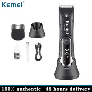 Kemei rechargeable electric human hair clipper waterproof private part electric shaver with light