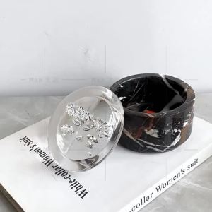 Sacesr Natural Marble Storage Jar Transparent Bubble Lid Jewelry Desktop Storage Container Stone Vessel Cave Tank Ring Q3P9R