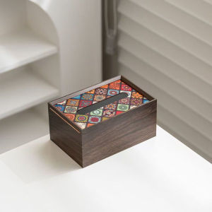 กล่องทิชชูตั้งโต๊ะ โรงแรม เชิงพาณิชย์ ระดับไฮเอนด์ สไตล์จีนเรียบง่าย กล่องใส่ทิชชูไม้แบล็ควอลนัท [ จัดส่งฟรี ]