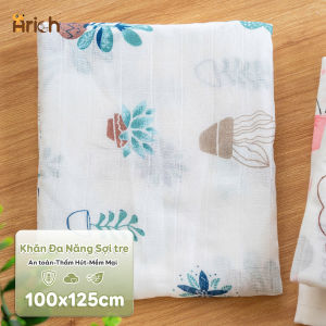 Khăn đa năng hoạ tiết Arich vải sợi tre cho bé kích thước 100x125cm