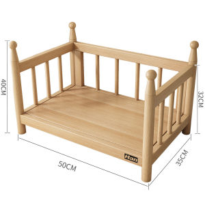 Wooden Dog Kennel With Raised Guardrails Pet Bed Off the Ground Moisture Proof Cat Bed Removable and Washable Mattress