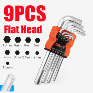 9 PCS Hex Key Wrench Set Hex Key Allen Wrench Set Allen Key L Handle Ball Head Long Arm CR-V Hex Key Allen Wrench Spanner Wrenches Set Repair Hand Tools Kit Muliti-purpose Tool For Car Automobile Motorcycle Bicycle Multifunctional Set Repair Device
