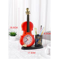 Đồng hồ báo thức để bàn kèm hộp đựng bút hình cây đàn violin dùng trang trí decor bàn học hay bàn làm việc. 