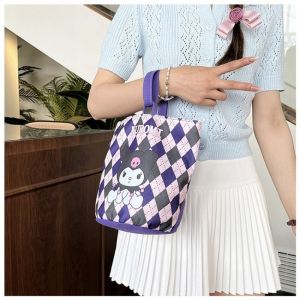 Sanrio Hello Kitty Cartoon Womens Shoulder Kuromi Bag Casual Cinnamoroll Capacity Shopping Bag Canvas Waterproof Girls Handbag