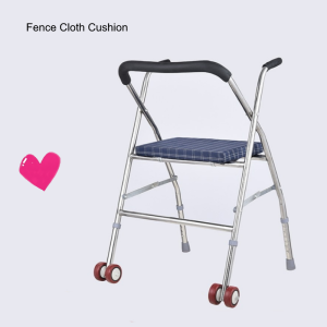Stainless Steel Walking Aid Frame Crutch With Seat & Wheel Foldable Elder Walker