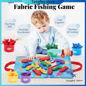 22PCS childrens toy cloth fishing game including game mat with stacked fish bucket for early childhood education games