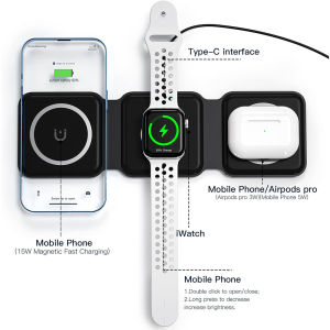 3 in 1 Wireless Charger Pad Magnetic 15W Charging Station Folding Multi Device Charger For iPhone 11121314 Apple Magnetic Charger Portable