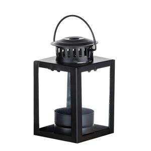 Black Wrought Iron Tabletop Holders Minimalists Farmhouses Decors Metal Frame Clear Lighted Display Lanterns