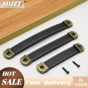 SDJZT Furniture Handles Cowhide Wardrobe Drawer Door Pull Leather Kitchen Cabinet Handles Hardware Door Handle