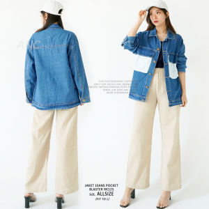 Jaket Jeans Oversize Navy Kantong Besar - Jaket Jeans Pocket Blaster RK125 - Oversize Denim Jaket Wanita