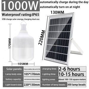 ♟BUY 1 TAKE 1♟ LED Solar light bulbs IP67 waterproof Outdoor 1000W Charging Lamp Waterproof USB Solar Emergency light Multiple brightness adjustment Outdoor camping light