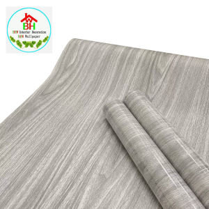 BHW Wallpaper Color Gray Wood Design 45CM*30FT PVC Self adhesive Waterproof Wallpaper Fabric Safety Home Decor Wall covering For Living Rome A15