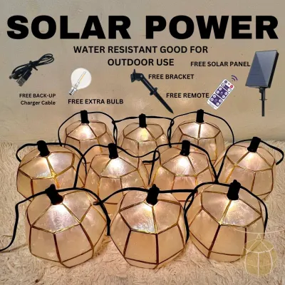 Capiz Lights Solar Power free Bulb For Outdoor and Indoor Automatic Capiz Hanging Lights Capiz Ball Shells Lantern Outdoo string lights