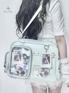 Y2K New Cute Ita Bag Concert Large Capacity Backpack Lolita Girl Transparent Shoulder Bag DIY Badge Display Casual Crossbody Bag