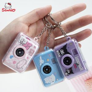 Sanrio Kawaii Keychain Cinnamoroll Melody Kuromi Key Ring Camera Pochacco Pendant LED Lighting Ornaments Jewelry Girl Gifts