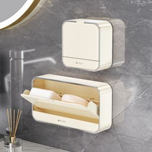 HENRYQ Single/Double Grid Drain Soap Holder Non Perforated Drainable Bathroom Storage Rack Multifunctinal Durable Wall Mounted with Lid Soap Box Soap Dispenser