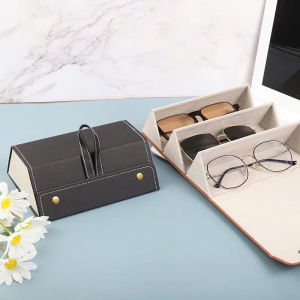 Hộp đựng kính mắt tiện lợi 3 ngăn sang trọng hộp đựng kính bằng da Pu treo tường