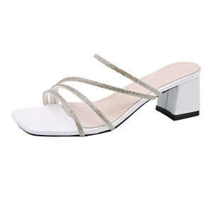 [Free Shipping] 2026 Summer New Fashion Plus-Size Chunky Heel High-Heeled Strappy Rhinestone Open-Toe Sandals For Outdoor Wear