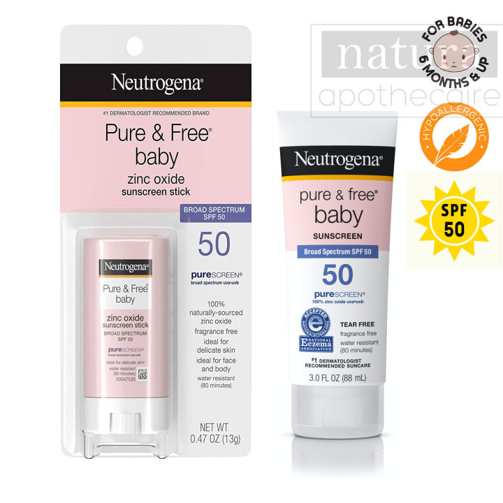 Neutrogena Pure & Free Baby Sunscreen Stick / Lotion, Broad Spectrum ...