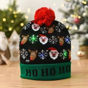 YESMILE Đầy màu sắc Mũ Giáng Sinh LED Ông già Noel Ấm áp Mũ len phát sáng Mùa đông Phim hoạt hình Mũ Tết Tiệc Giáng Sinh