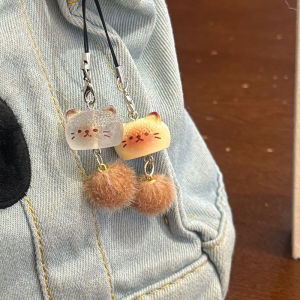 2PC-Cartoon Cat Phone Chain Cute Resin Key Chain Girl Student Phone Pendant Couple Best Friend Gift