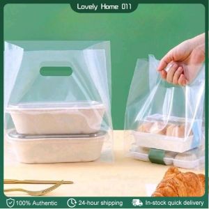 25pcs Design Plastic Bag with Handle with Design for Cake Pastry Meal Box Plastic Bag